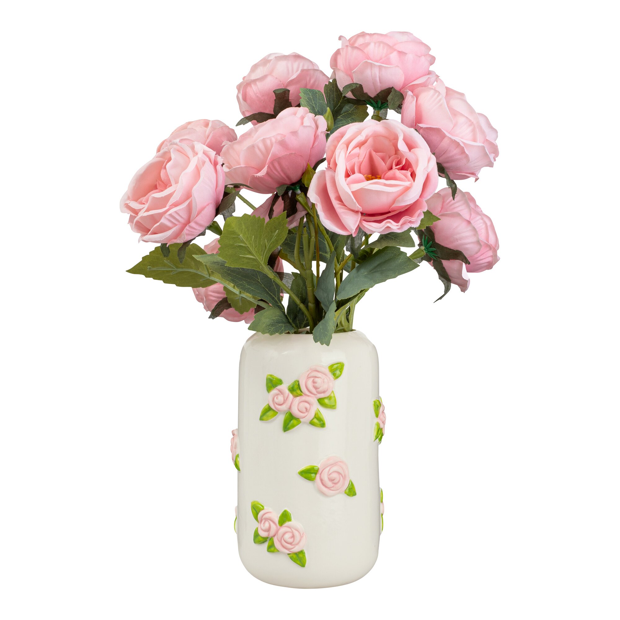 Image of Set 3D-Porzellan-Vase „Rosen“ + 3x Kunstblume "Wildrose"