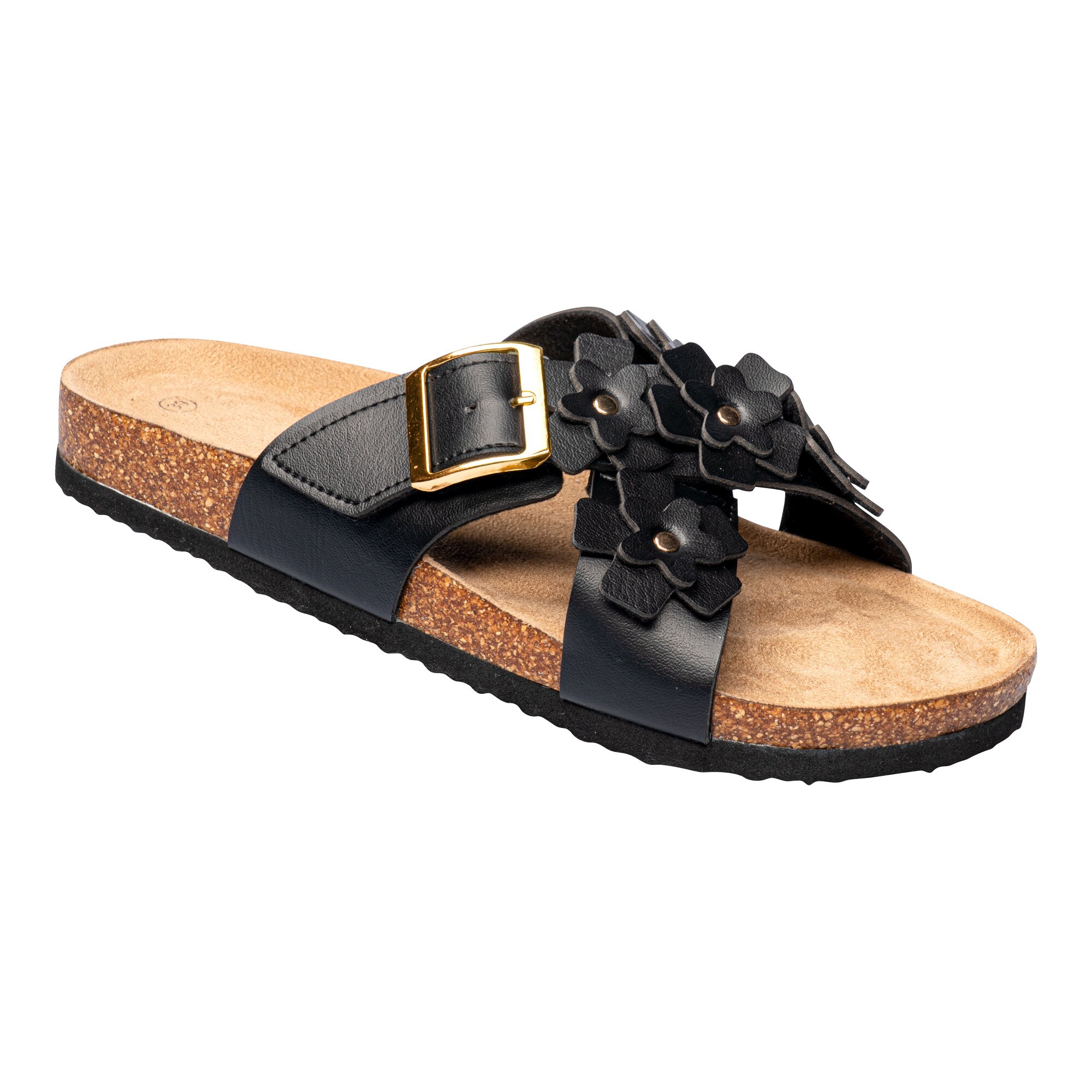 Image of wonderwalk Bequem-Klettpantolette „Blümchen“, Größe: 36, schwarz