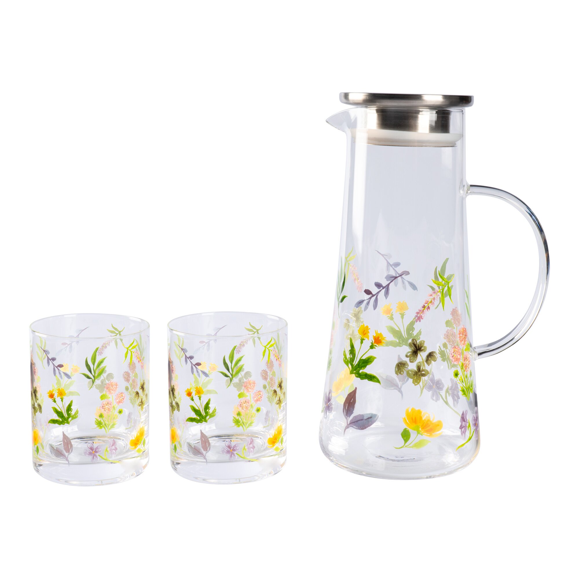 Image of Trink-Set Karaffe & Gläser „Sommerblüten“, 3-teilig