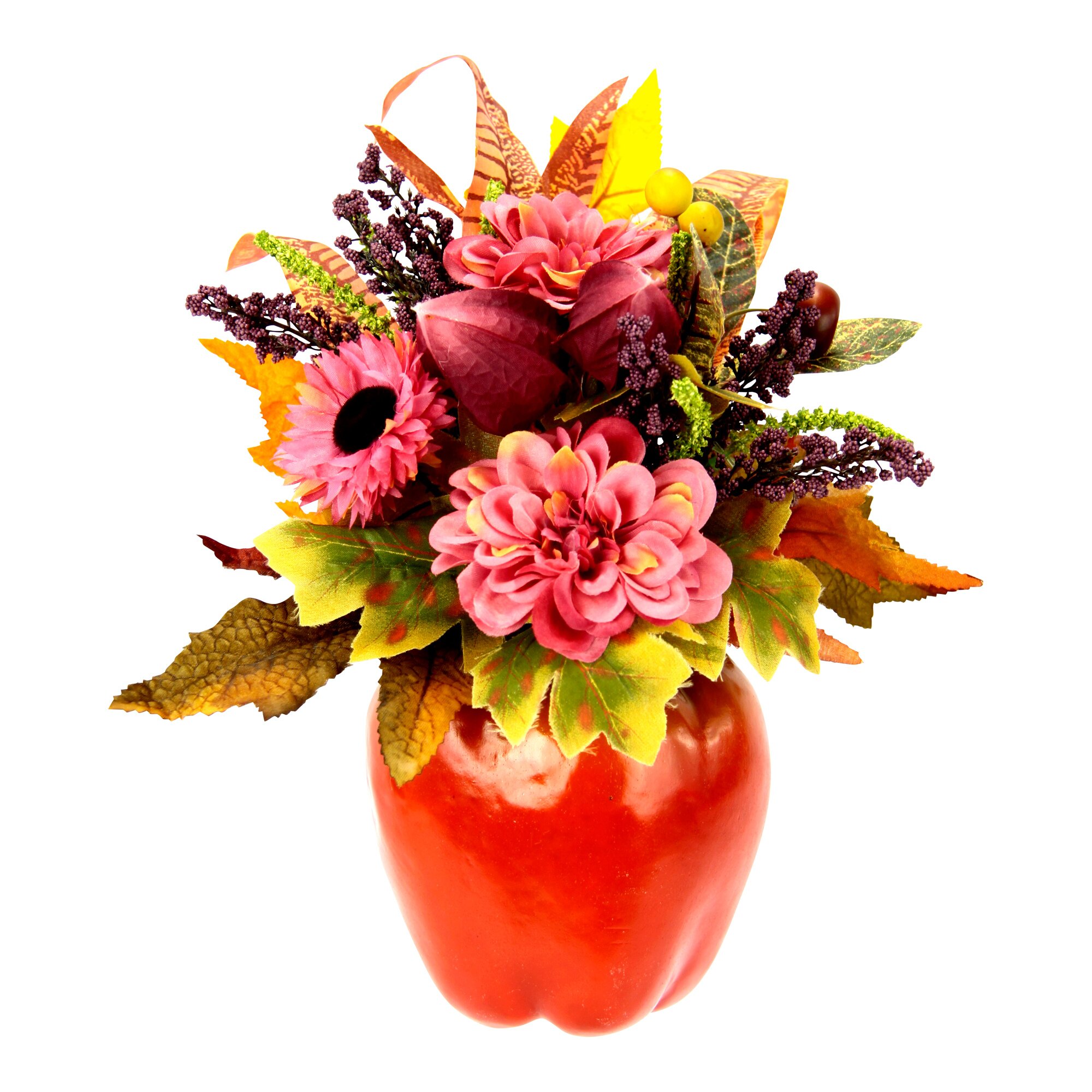 Image of Kunstblumengesteck "Dahlien im Apfeltopf"