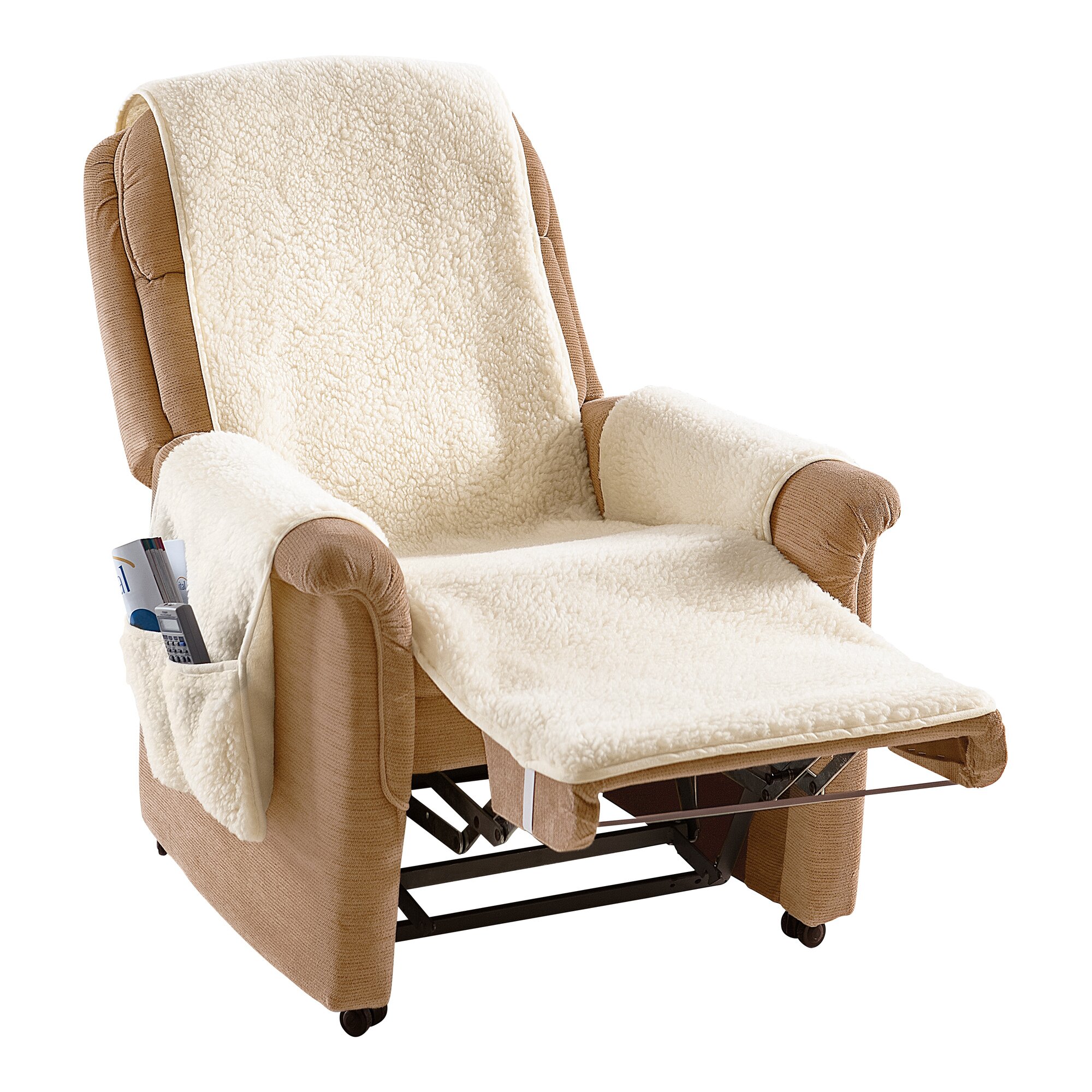 Schurwoll-Sesselschoner mit Fußteil, beige