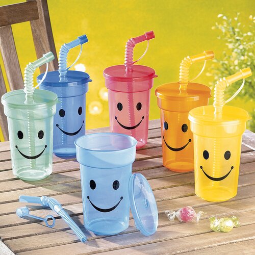Trinkbecher Set Trinkbecher mit Deckel Strohhalm bunt Becher Kinder Garten Party eBay