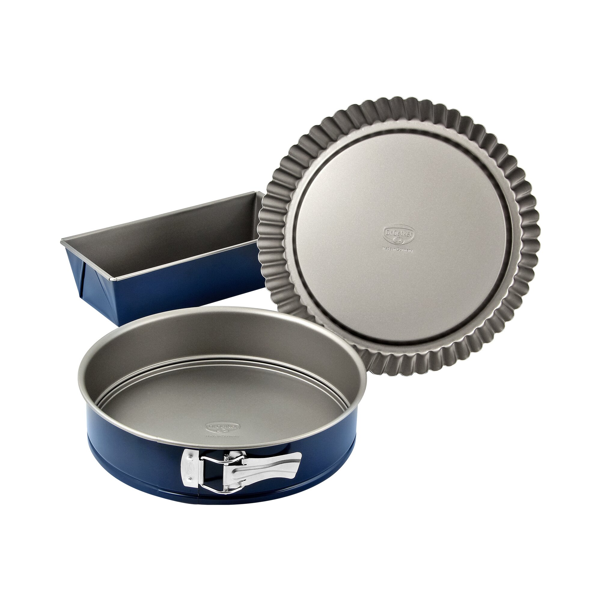 Energiespar-Backformen-Set "Dr. Oetker", 3 Teile Springform mit Flachboden: Ø 26 blau grau