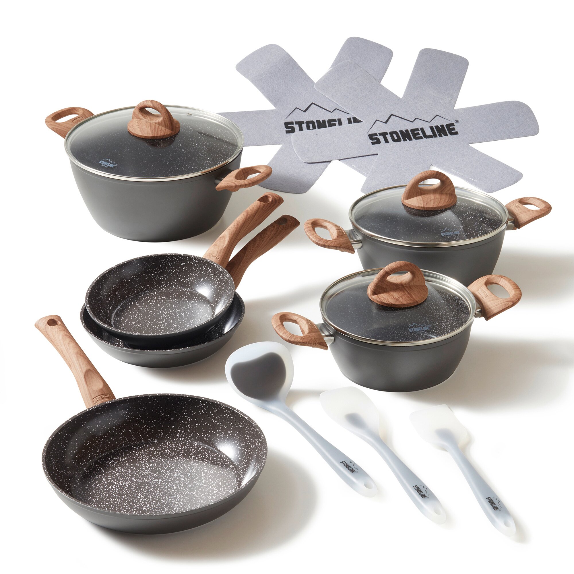 ® CERAMIC Keramik Kochgeschirr-Set 14-teilig mit Deckeln - Holzoptik
