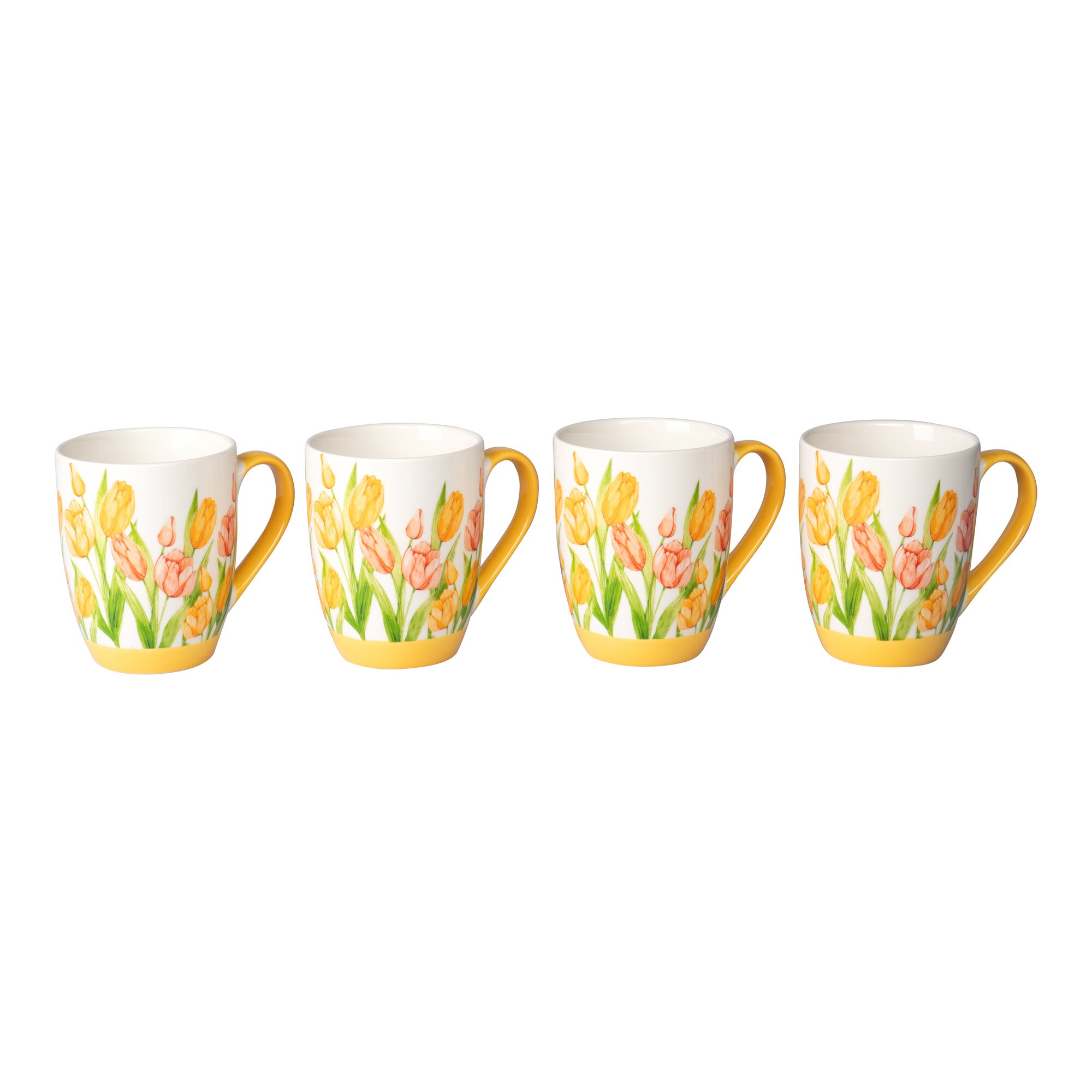 Tassen „Tulpen“, 4 Stück weiss orange