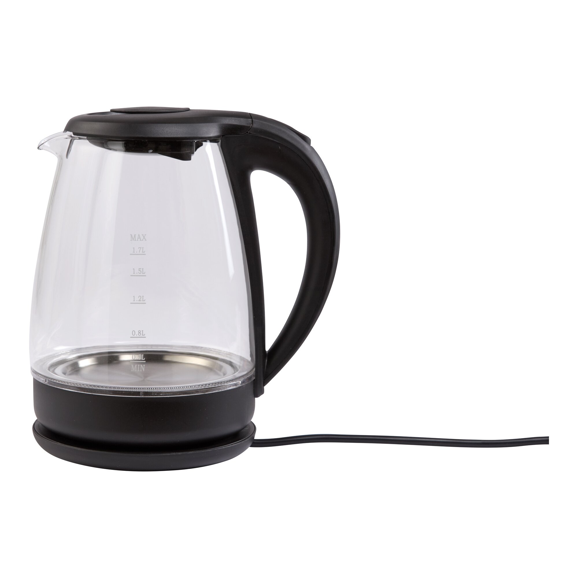 LED-Glaswasserkocher, 1,7 l schwarz transparent