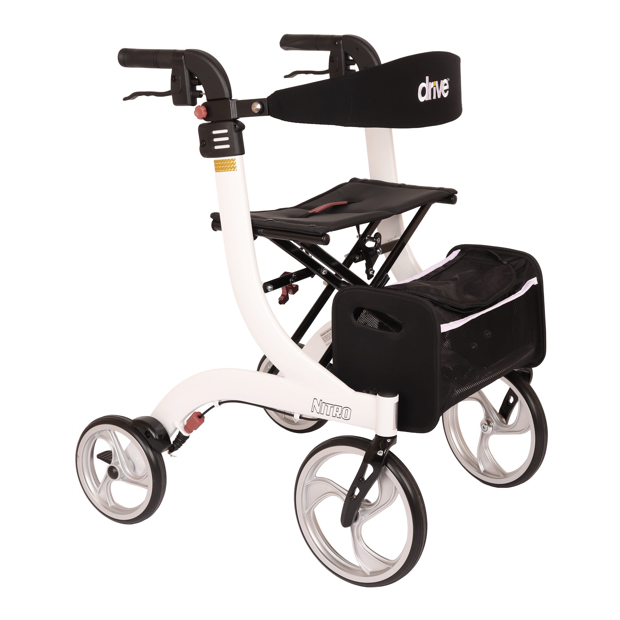 Rollator Nitro fĂĽr innen & auĂźen, klappbar, zum Sitzen Fahren weiss