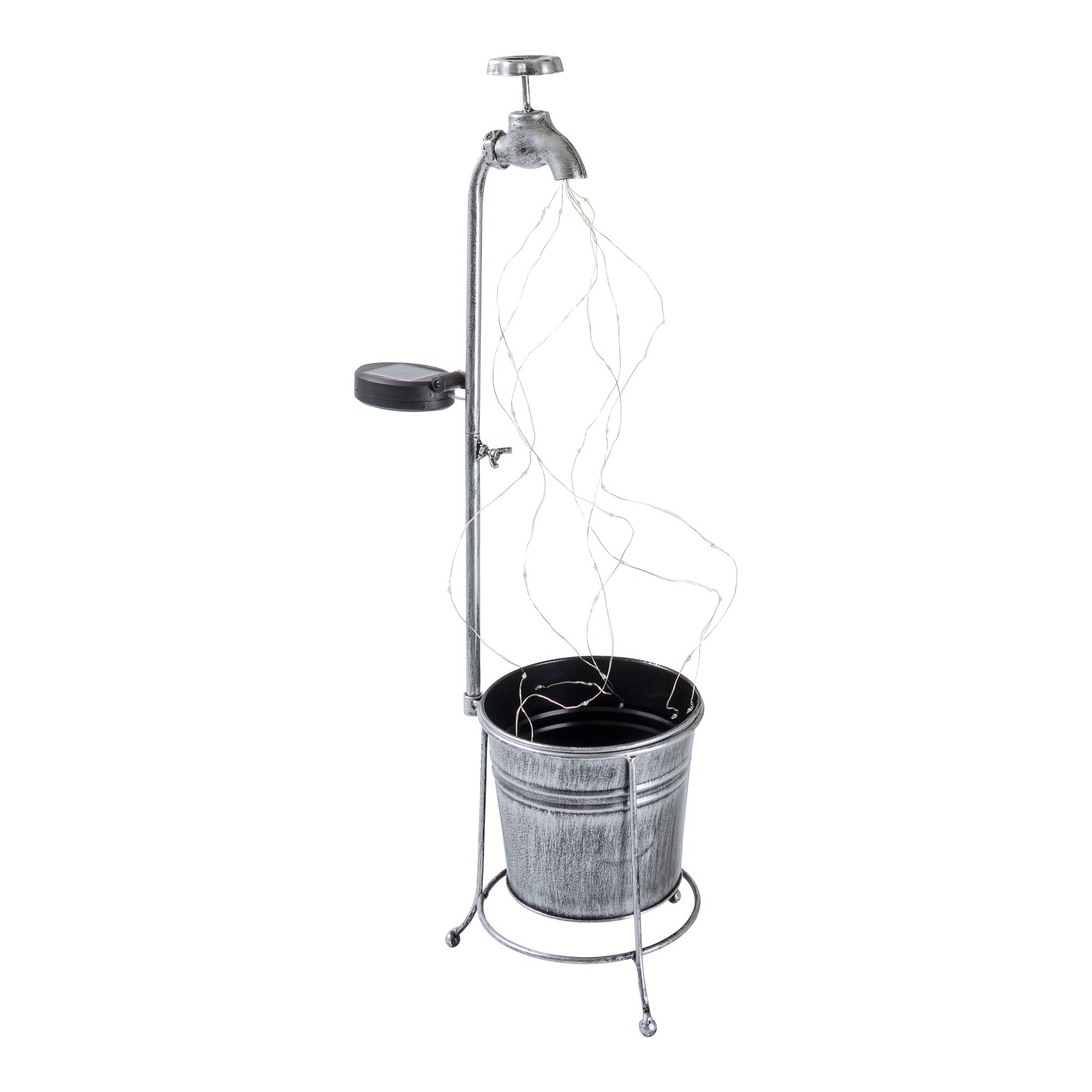 Solar-Blumentopf „Wasserhahn“ silber
