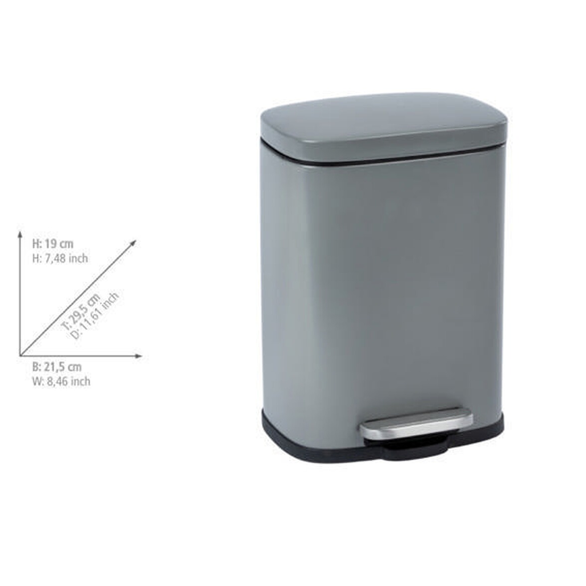 WENKO Treteimer Leno Easy-Close Grau, lackierter Stahl, Absenkautomatik