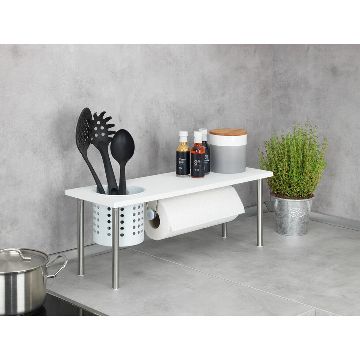 WENKO Universalregal mit Rollenhalter Blanco, Küchenregal mit Halterung