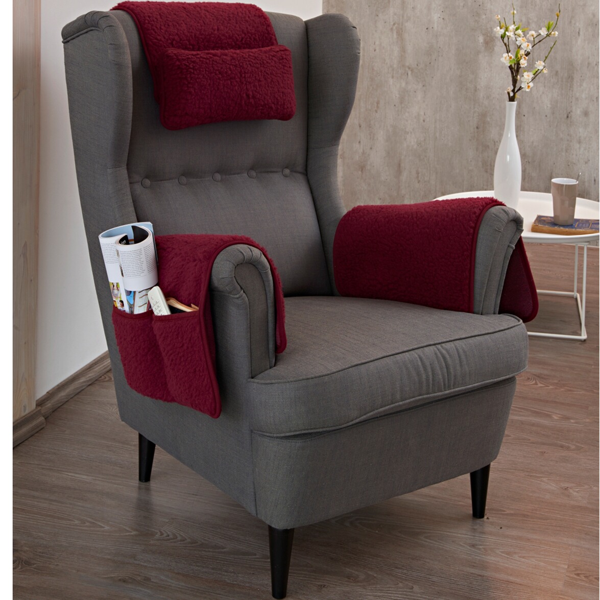 schurwoll sesselschoner mit armlehnenschoner und langem fußteil