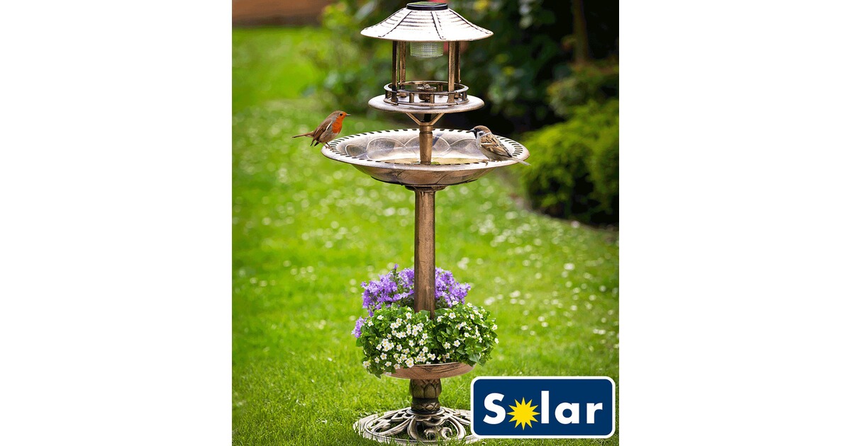 BALDURGarten SolarVogelbad mit Pflanzschale bronze,1