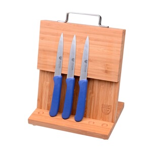 GRÄWE  Magnet-Messerhalter Bambus klein mit Gemüsemessern  blau