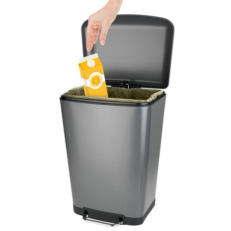 WENKO Treteimer Studio Easy-Close Grau, lackierter Stahl