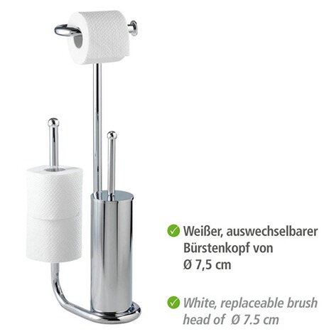 WENKO  Stand WC-Garnitur Universalo Chrom, integrierter Toilettenpapierhalter und WC-Bürstenhalter 3