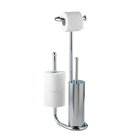 WENKO  Stand WC-Garnitur Universalo Chrom, integrierter Toilettenpapierhalter und WC-Bürstenhalter 1