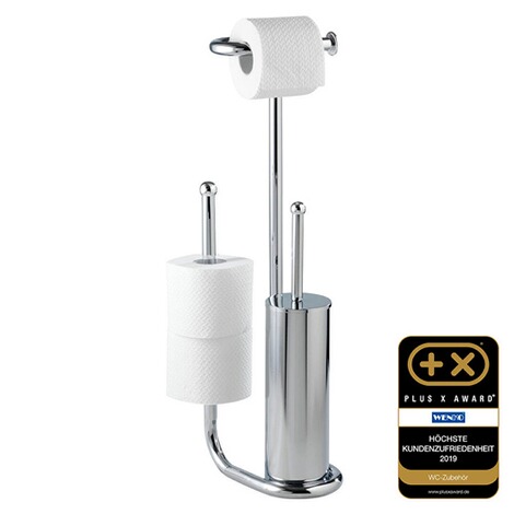 WENKO  Stand WC-Garnitur Universalo Chrom, integrierter Toilettenpapierhalter und WC-Bürstenhalter 6