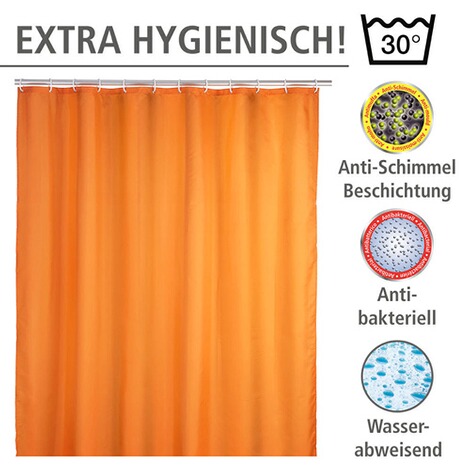 WENKO  Anti-Schimmel Duschvorhang Uni Orange, Textil (Polyester), 180 x 200 cm, waschbar 3