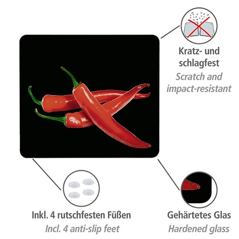 WENKO  Motivplatte Hot Peperoni, Abdeckplatte für Glaskeramik Kochfelder, Schneidbrett 2