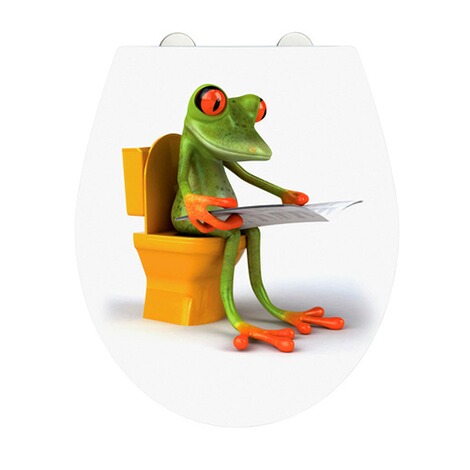 WENKO  Premium WC-Sitz Hochglanz Acryl Frog News, aus antibakteriellem Duroplast, Absenkautomatik, Fix-Clip Hygiene Befestigung 1