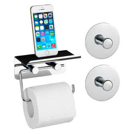WENKO  Toilettenpapierhalter mit Smartphone Ablage und 2 Turbo-Loc® Haken 3-teiliges Set 2
