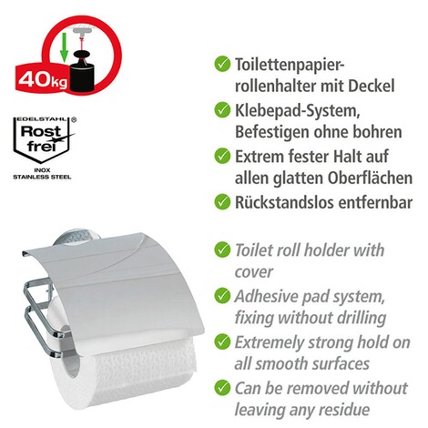 WENKO  Turbo-Loc® Edelstahl Toilettenpapierhalter Cover, rostfrei, Befestigen ohne bohren 3