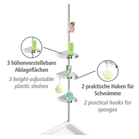 WENKO  Teleskop Duschecke Premium glänzend, mit 3 Ablagen und Spiegel 3