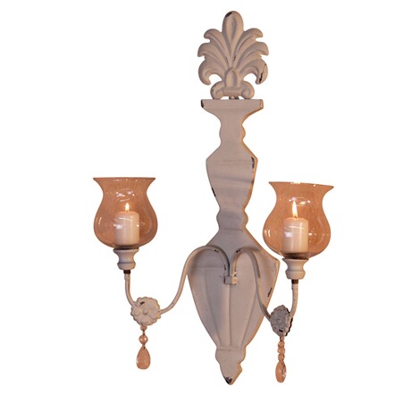 Wandkerzenhalter 2-flammig aus Metall. Creme, 40x16x60 cm online kaufen