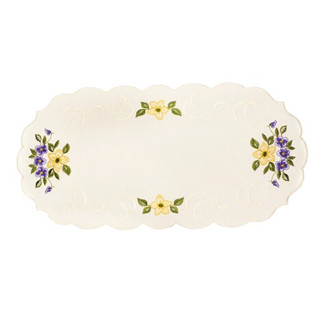 PLAUENER STICKEREI  Deckchen mit Blüten-Stickerei, 2er Set 23X46 CM, OVAL 2