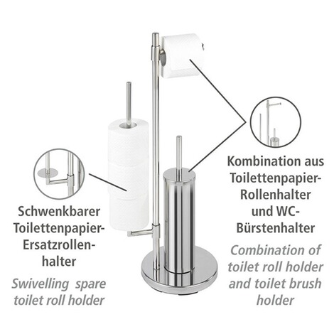 WENKO  Stand WC-Garnitur Universalo Neo Edelstahl, integrierter Toilettenpapierhalter und WC-Bürstenhalter, rostfrei 2