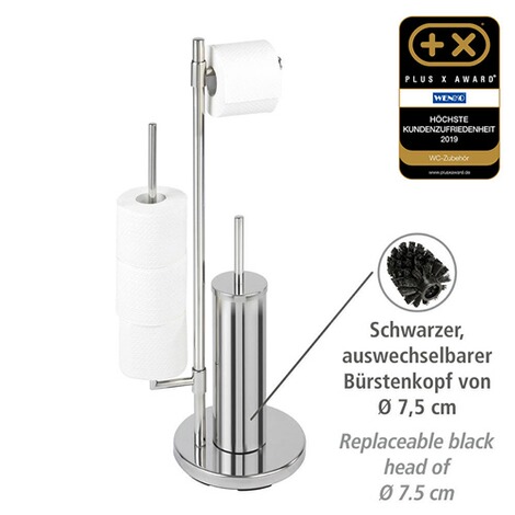 WENKO  Stand WC-Garnitur Universalo Neo Edelstahl, integrierter Toilettenpapierhalter und WC-Bürstenhalter, rostfrei 3