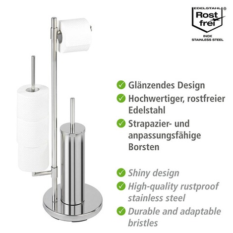 WENKO  Stand WC-Garnitur Universalo Neo Edelstahl, integrierter Toilettenpapierhalter und WC-Bürstenhalter, rostfrei 4