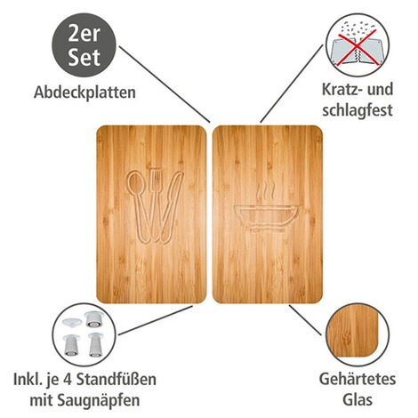 WENKO  Herdabdeckplatte Universal Lunch 2er Set, für alle Herdarten 2