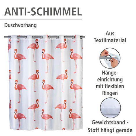 WENKO  Anti-Schimmel Duschvorhang Flamingo Flex, Textil (Polyester), 180 x 200 cm, waschbar 2