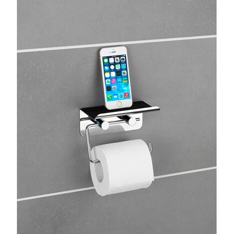 WENKO  Toilettenpapierhalter mit Smartphone-Ablage Edelstahl, rostfrei 9