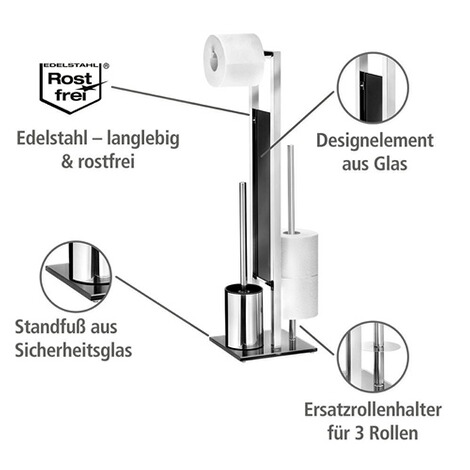 WENKO  Stand WC-Garnitur Rivalta Edelstahl Glänzend, integrierter Toilettenpapierhalter und WC-Bürstenhalter, rostfrei 2