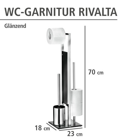WENKO  Stand WC-Garnitur Rivalta Edelstahl Glänzend, integrierter Toilettenpapierhalter und WC-Bürstenhalter, rostfrei 4