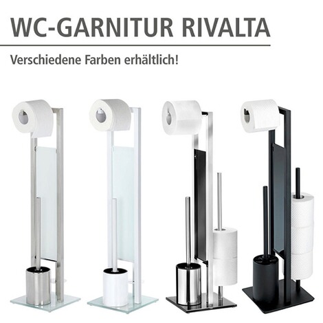 WENKO  Stand WC-Garnitur Rivalta Edelstahl Glänzend, integrierter Toilettenpapierhalter und WC-Bürstenhalter, rostfrei 10