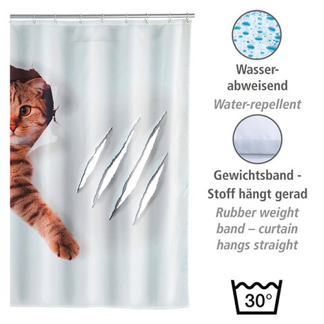 WENKO  Duschvorhang Cute Cat, Textil (Polyester), 180 x 200 cm, waschbar 3