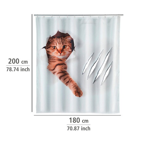 WENKO  Duschvorhang Cute Cat, Textil (Polyester), 180 x 200 cm, waschbar 5