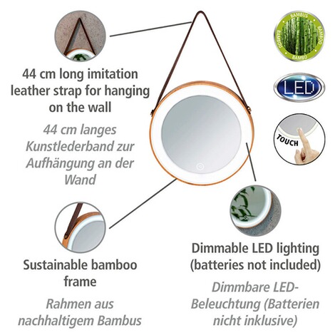 WENKO  LED-Wandspiegel Usini, beleuchteter Spiegel aus Bambus 2