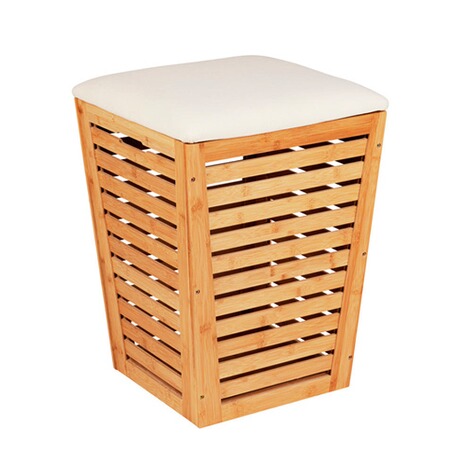 WENKO  Wäschetruhe Bambusa mit Sitzpolster, konische Form, ideal zur Wäscheaufbewahrung 1