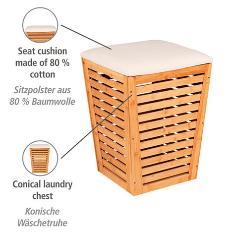 WENKO  Wäschetruhe Bambusa mit Sitzpolster, konische Form, ideal zur Wäscheaufbewahrung 2