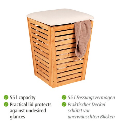 WENKO  Wäschetruhe Bambusa mit Sitzpolster, konische Form, ideal zur Wäscheaufbewahrung 3