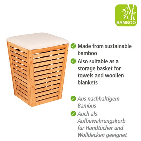 WENKO  Wäschetruhe Bambusa mit Sitzpolster, konische Form, ideal zur Wäscheaufbewahrung 4