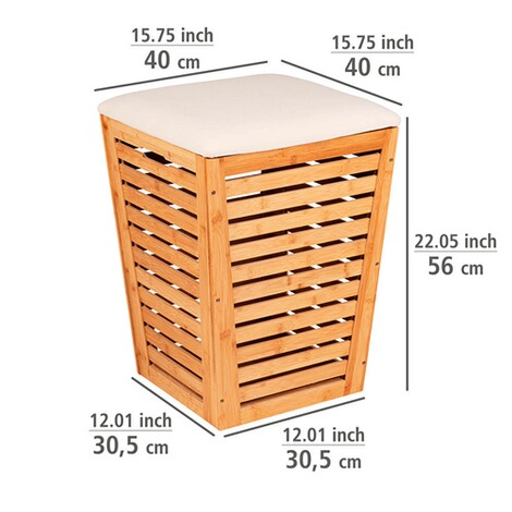 WENKO  Wäschetruhe Bambusa mit Sitzpolster, konische Form, ideal zur Wäscheaufbewahrung 5