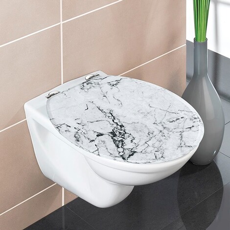Housse pour abattant de WC Autocollant Peau Gris foncé en marbre Motif écran Ts2254 