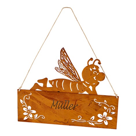 Edelrost-Türschild personalisiert mit Namen "Biene" 1