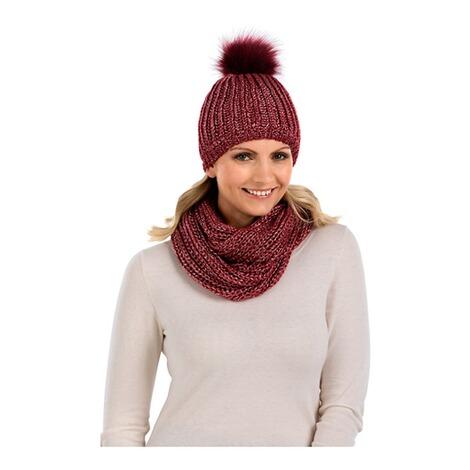 DMH  Strickmütze mit Glitzerfäden & Webpelz-Pompom 2