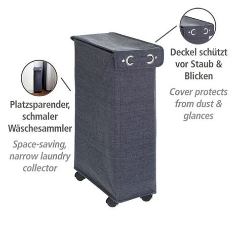 WENKO Wäschesammler Corno Prime Blau, Wäschekorb, 43 l ...